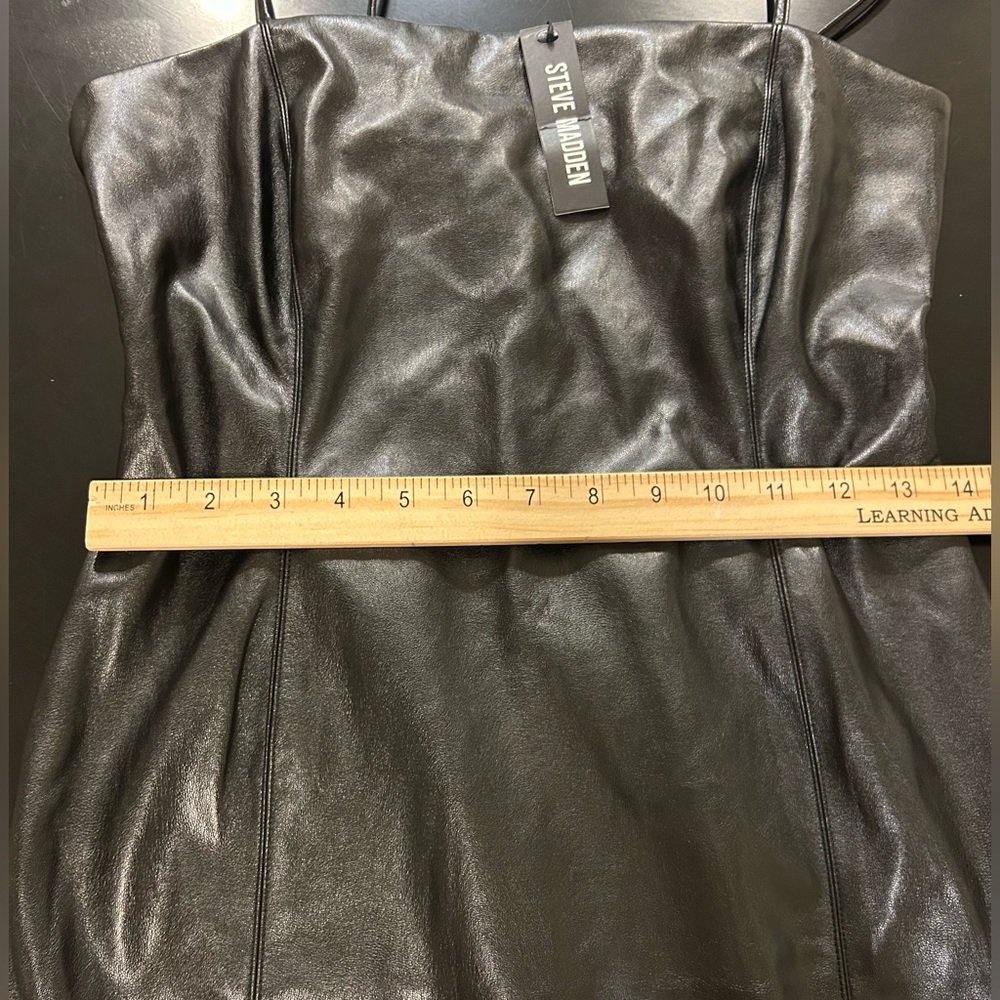 NEW Steve Madden Black Metallic Vegan Leather Bodycon Midi Dress Medium - Picture 5 of 9